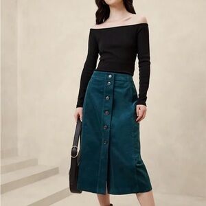 Banana Republic Teal Button-Front Midi Skirt